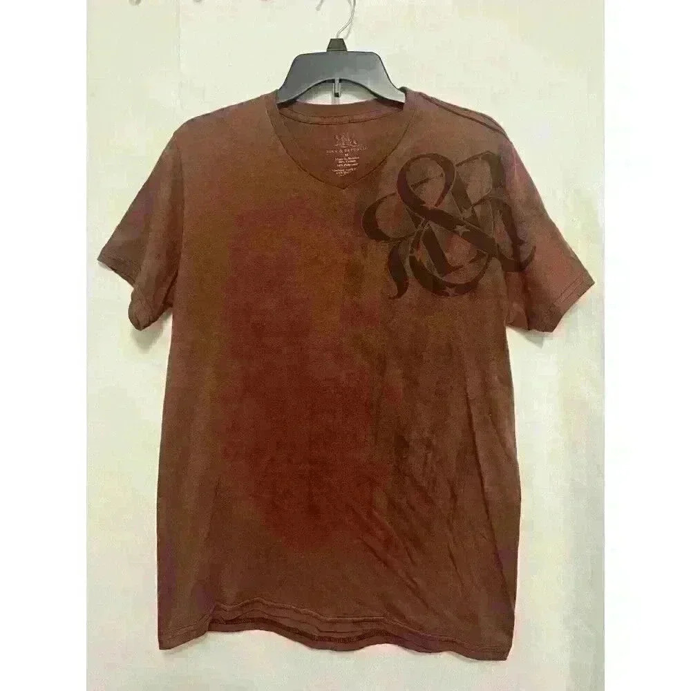 Rock Republic Mens Shirt Medium Rust Red VNeck Pullover Short Sleeve 0064